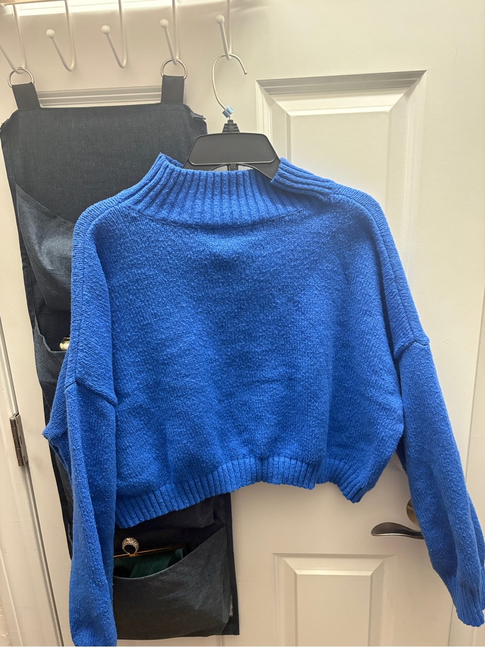 SHEIN Cobalt Blue Cropped Mock Turtleneck Sweater